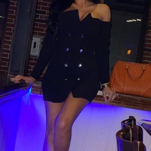 Black off shoulder blazer dress